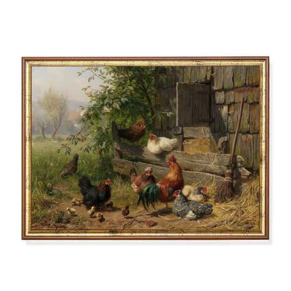 Antique Chicken Rustic Farmhouse Rooster and Hens Unframed Paper Print