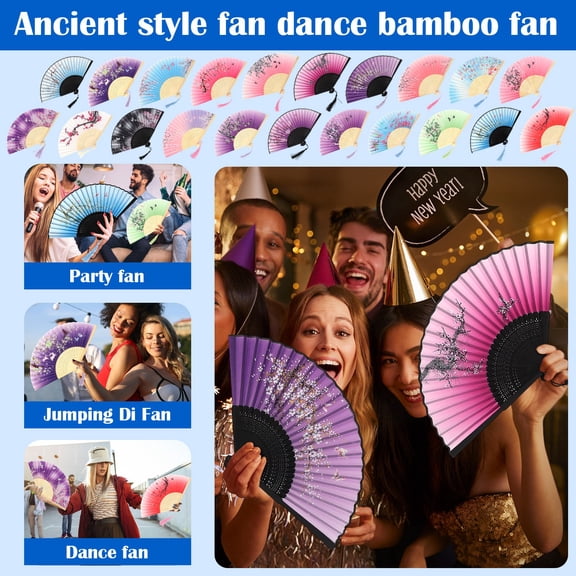 Antique Chinese Folding Dance Fan, Bamboo Fan For Performances Stage Shows Theatrical Events, Elegant Hand Fan With Luminous Design Ergonomic Handle For Outdoor Activities Parties