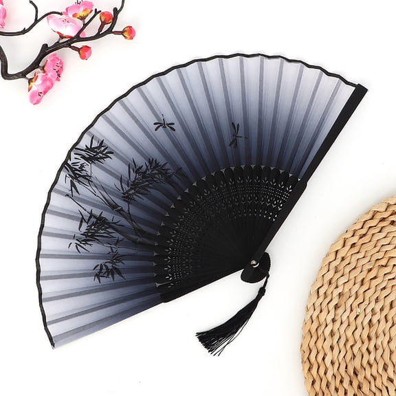 Antique Chinese Folding Dance Fan Bamboo Frame Lightweight Durable Easy To Open And Close For Line Dance Tap Dance Stage Performances Elegant Hand Fan For Outdoor Parties And