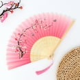thumbnail image 1 of Antique Chinese Folding Fan, Dance Fan With Cherry Blossom Floral Design, Pink Handheld Fan With Lightweight Bamboo Frame For Decor, Cultural Events, And Everyday Use, 1 of 7
