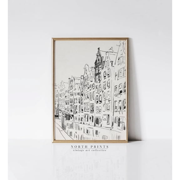 Antique Cityscape Rough Sketch Unframed Paper Print