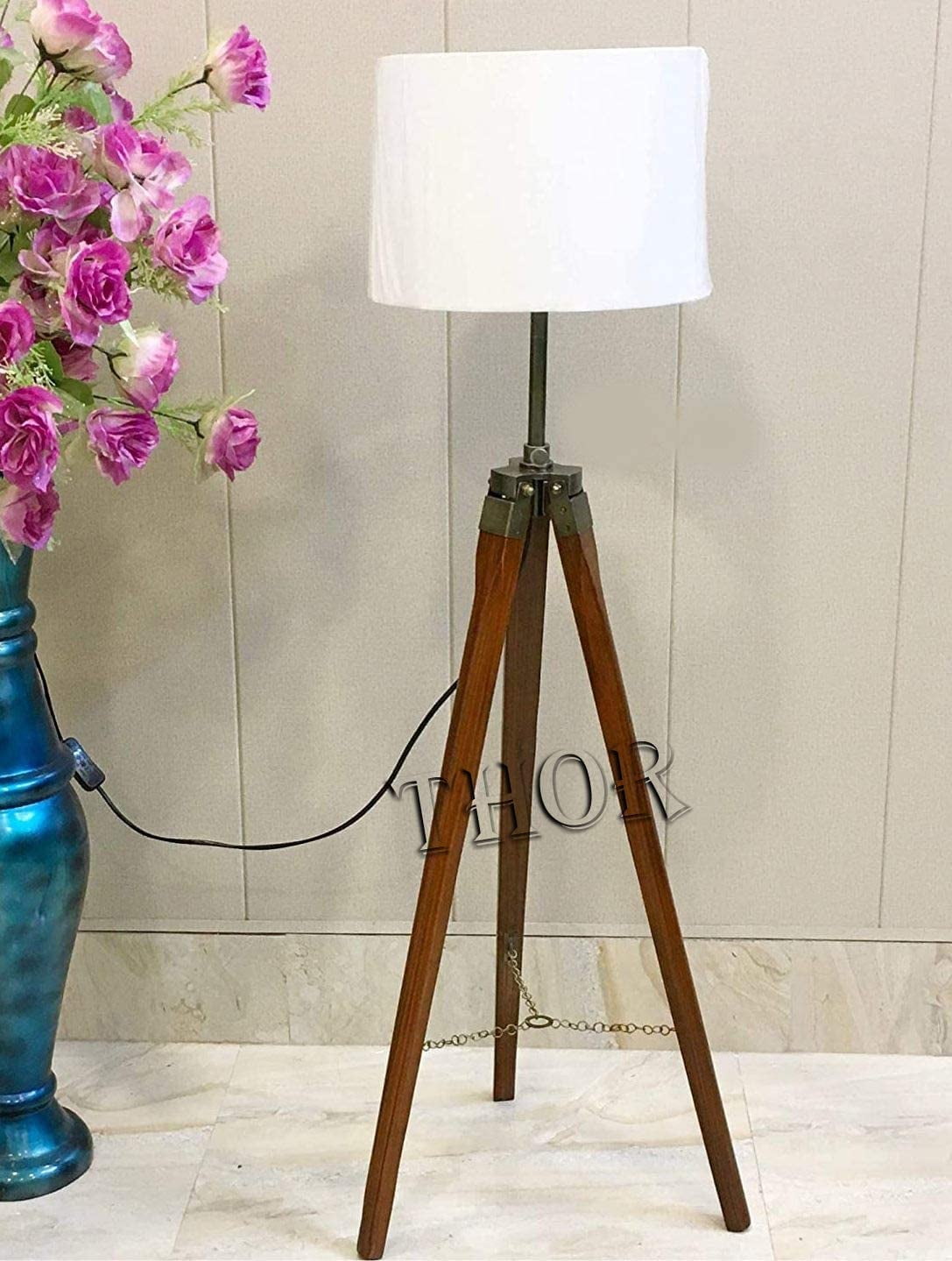 Antique Classical Marine Tripod Floor Lamp Retro Vintage Wooden Tripod Lamp ( Lamp shade is not included )