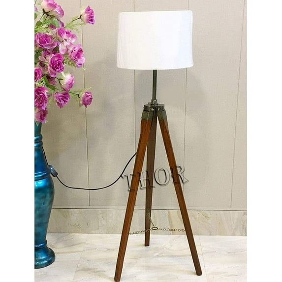 Antique Classical Marine Tripod Floor Lamp Retro Vintage Wooden Tripod Lamp ( Lamp shade is not included )