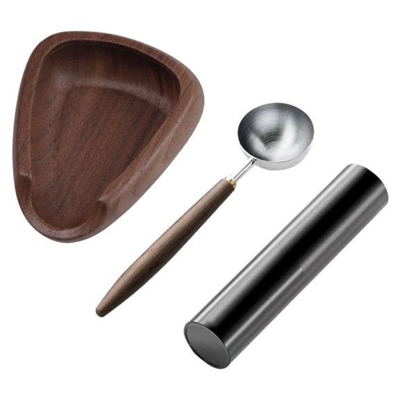 Antique Coffee Measuring Spoon Wood Stainless Steel Texture Home Essential Kitchen Accessory Coffee Weighing Plate