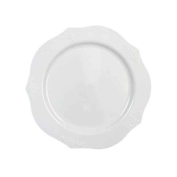 Antique Collection 10" White w/ Antique Scrolled Trim Dinner Plastic Plates, 20ct.