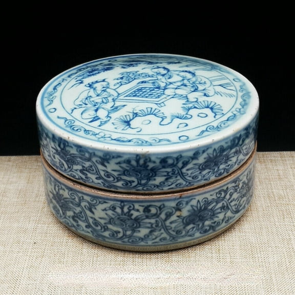 Antique Collision China Blue and White Porcelain Ink Box Red Pink Box -
