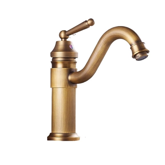 Antique Copper Basin Faucet, Cold And Hot Classic Style Bathroom Faucet Water Mixer, Single Handle Deck Mounted Tap Classic Style