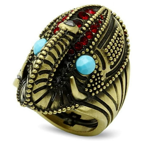 Antique Copper Brass Ring with Synthetic Stone, Sea Blue - Size 8