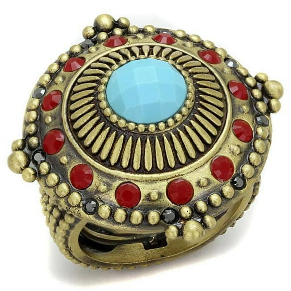 Antique Copper Brass Ring with Synthetic Turquoise, Turquoise - Size 8