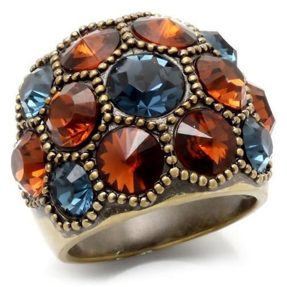 Antique Copper Brass Ring with Top Grade Crystal in Multi Color for Women Style 0W234