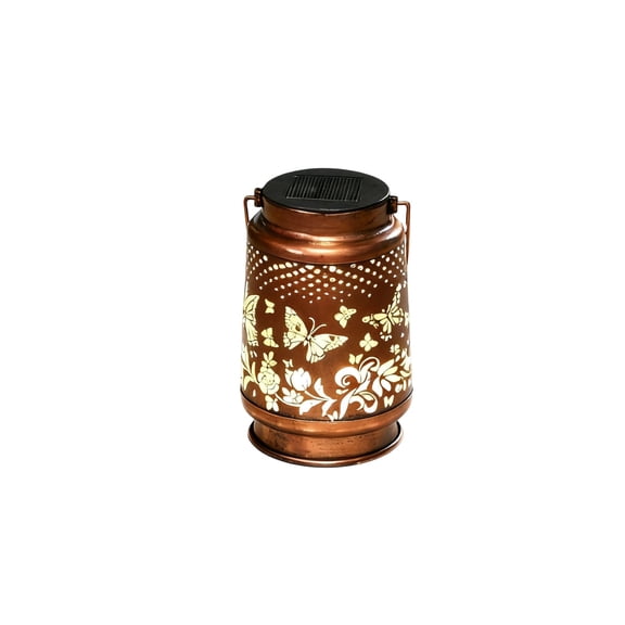 Antique Copper Butterfly Hollow Cutout Solar Lantern, Projection Hanging Solar Light for Garden Tree Porch Patio Yard Outdoor Decor