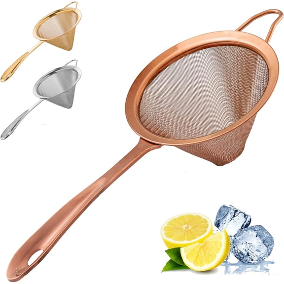 Antique Copper Conical Mesh Strainer, Fine Cocktail Sieve for Barteners an Chefs, 304 Stainless Steel ouble-Strainer for Tea, Coffee, Broths, an Stylish Home Bar Presentation