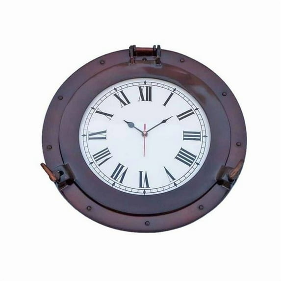 Antique Copper Decorative Ship Porthole Clock- 17 in.