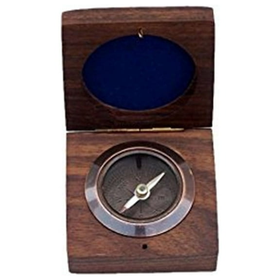 Antique Copper Desk Compass with Rosewood Box 3''