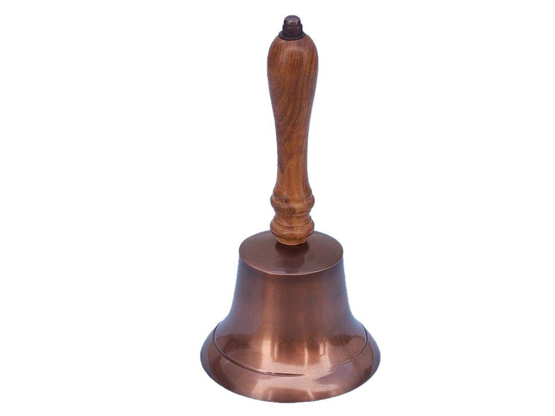 Antique Copper Hand Bell with Wood Handle 8" Vintage Hand Bell