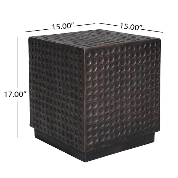 Antique Copper Outdoor Side Table Cube, MGO Fluted Patio End Table for Garden, Backyard, Poolside Accent