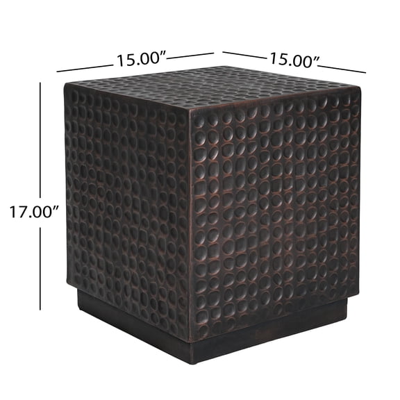 Antique Copper Outdoor Side Table Cube, MGO Fluted Patio End Table for Garden, Backyard, and Poolside Accent - Compact 15x15x17 Inches