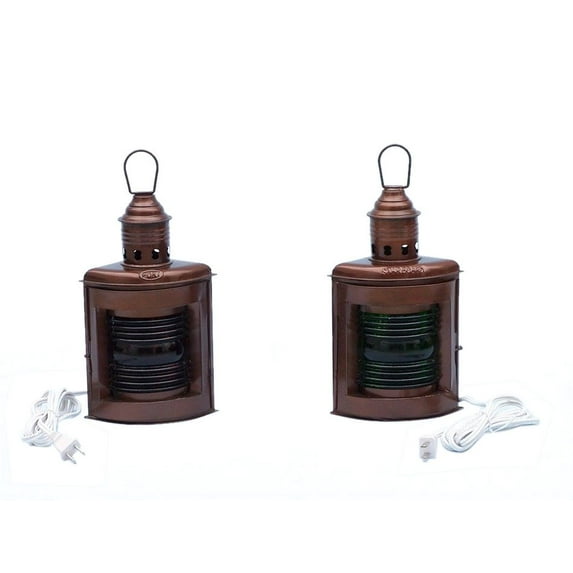 Antique Copper Port and Starboard Electric Lamp 12" - Nautical Electric Lamp - Beach Decor