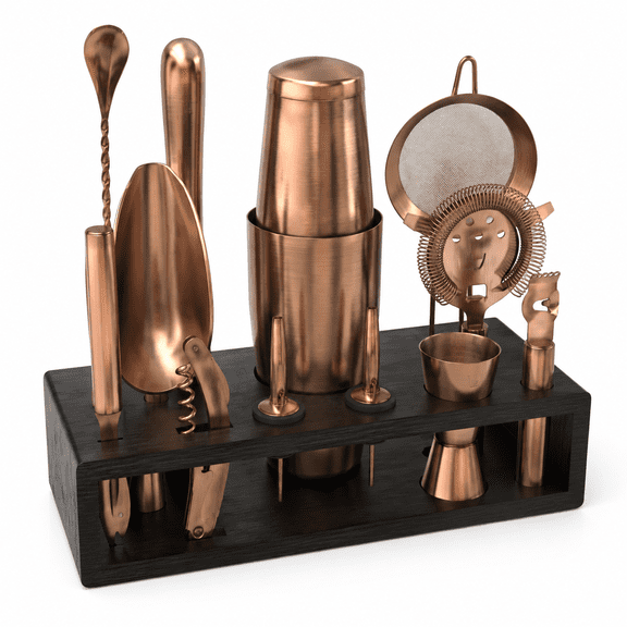 Antique Copper Stainless Steel Complete Bartender Kit With Stand
