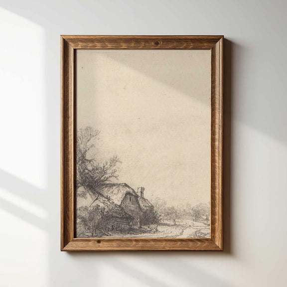 Antique Cottage Etching Wall Art Print
