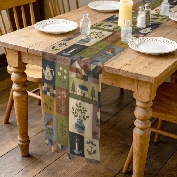 Antique Countryside 10ft Cheesecloth Table Runner for Wedding 27"x120", Vintage Rustic Candle Holder Flower Vase Bird Kitchen Dinner Sheer Tulle Chiffon Dresser Scarf, Holiday Party Decorations