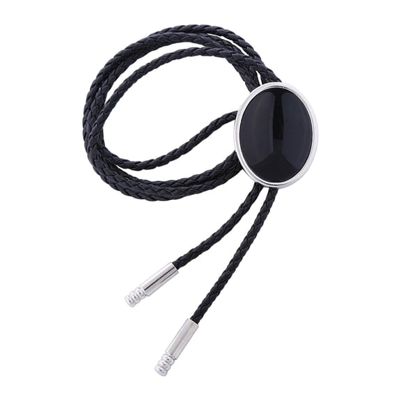 Antique Cowboy Bolo Tie Western Necktie PU Leather Cord Ties Pendants Clothing Pure Black