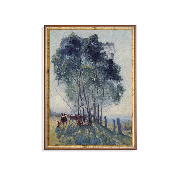 Antique Cows And Trees Rustic Farmhouse Landscape Poster Home Decor, 8x12 UNFRAMED