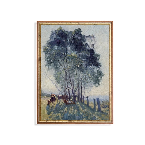 Antique Cows and Trees Rustic Farmhouse Landscape Poster Unframed Paper Print