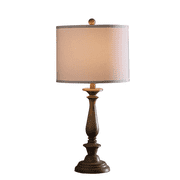 Antique Cream Coastal Table Lamp - 27.5" Polyresin Wood Effect, 3-Way Rotary Switch & Drum Linen Shade UL Listed