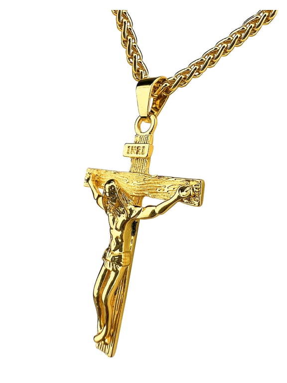 Antique Cross Jesus Christ Crucifix Cross Pendant Chain Necklace Retro Accessories for Men and Women