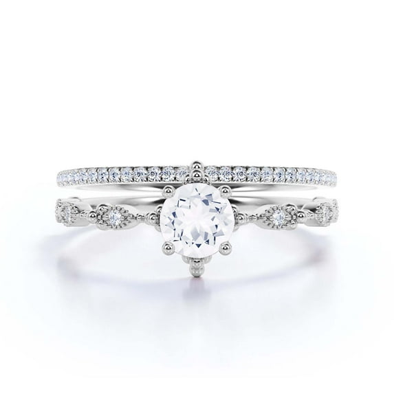 Antique Dazzling Boho & Hippie 1.75 Carat Round Cut Diamond Moissanite Unique Engagement Ring, Wedding Ring In10K Solid White Gold, Affordable Gift For Woman, Bridal Set, Matching Band
