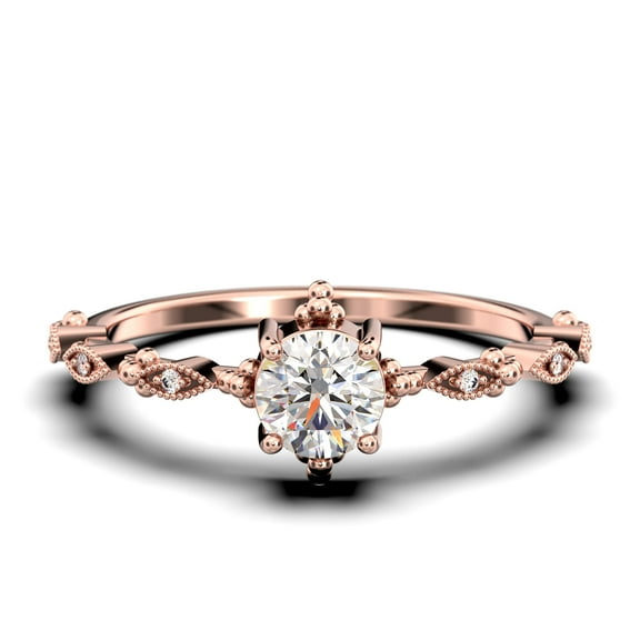 Antique Dazzling Boho & hippie 1.25 Carat Round Cut Diamond Moissanite Unique Engagement Ring, Wedding Ring in10k Solid Rose Gold, Affordable Gift For Woman, Promise Ring, Anniversary Gift