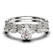 Antique Dazzling Boho & hippie 2.25 Carat Round Cut Diamond Moissanite Unique Engagement Ring, Wedding Ring in10k Solid White Gold, Affordable Gift For Woman, Trio Set, Matching Band