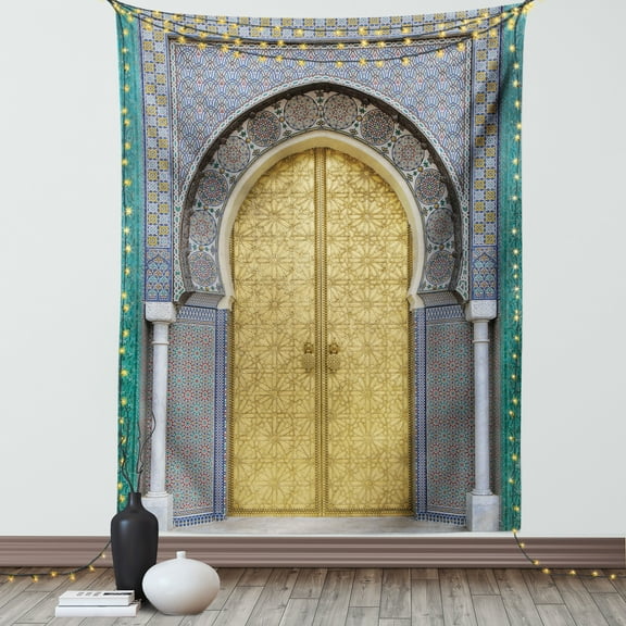 Antique Decor Moroccan Style Door Golden Doorknob Pattern Wall Hanging Tapestry