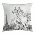 thumbnail image 1 of Antique Decor Throw Pillow Cushion Cover, European Cityscape France Historical Sculpture Rearing Horse Eiffel Tower, Decorative Square Accent Pillow Case, 16 X 16 Inches, Black White, by Ambesonne, 1 of 2