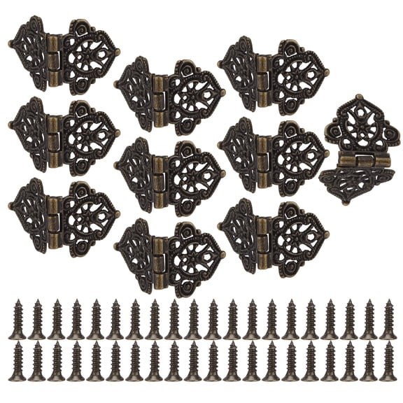 Antique Decorative Cabinet Hinges Vintage Green Bronze Printing Zinc Alloy Hardware for Wooden Box and Gift Box 10-Pack