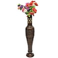 thumbnail image 1 of Antique Decorative Hand Curved Brown Mango Wood Floor Flower Vase with Unique Textured Pattern, 37 Inch, 1 of 6