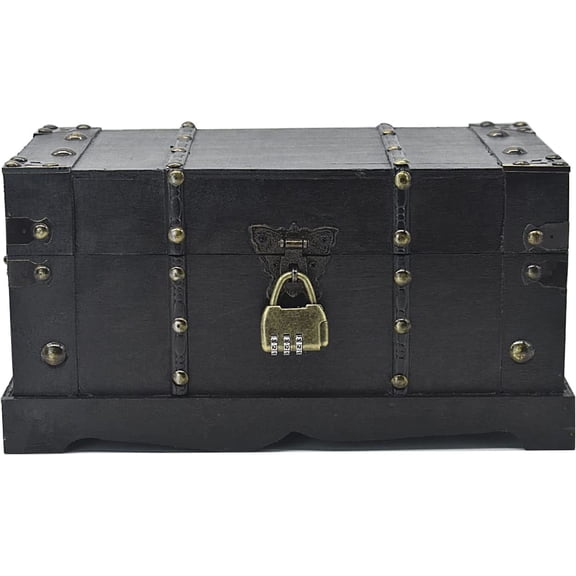Antique Decorative Wooden Storage Chest Vintage Wood Treasure Box Trunk With Lock for House Decoration