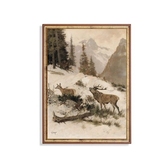 Antique Deer Winter Rustic Woodland Lodge Decor Unframed Paper Print