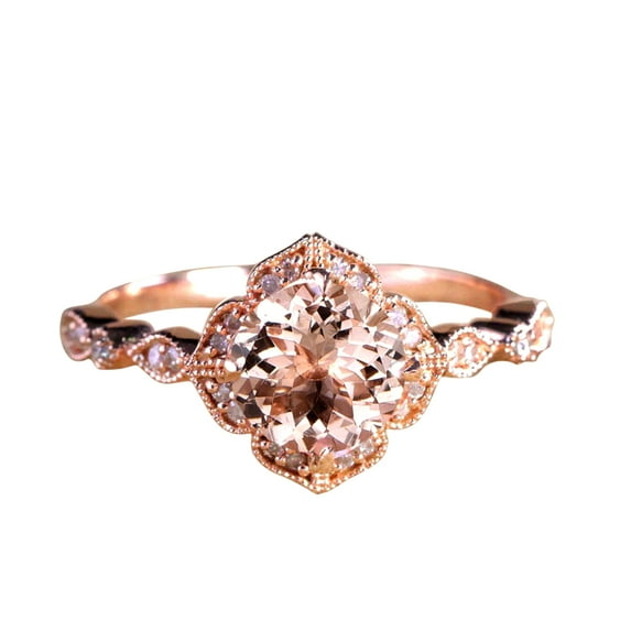 Antique Design 1.25 Carat Peach Pink Morganite and Diamond Engagement Ring in 10k Rose Gold Jewelry