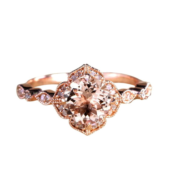 Antique Design 1.25 Carat Peach Pink Real Morganite and Man made diamond moissanite Engagement Ring Jewelry Sterling Silver with 18k Gold Plating