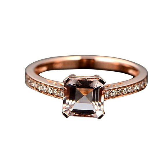Antique Design 1.25 carat Princess Cut Real Morganite and Moissanite Engagement Ring Sterling Silver with 18k Gold Plating