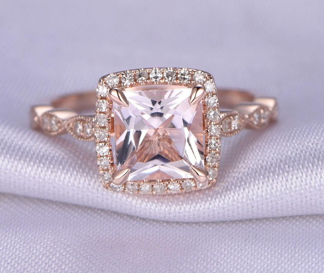 Antique Design 1.75 Carat 7x5mm Emerald Cut Peach Pink