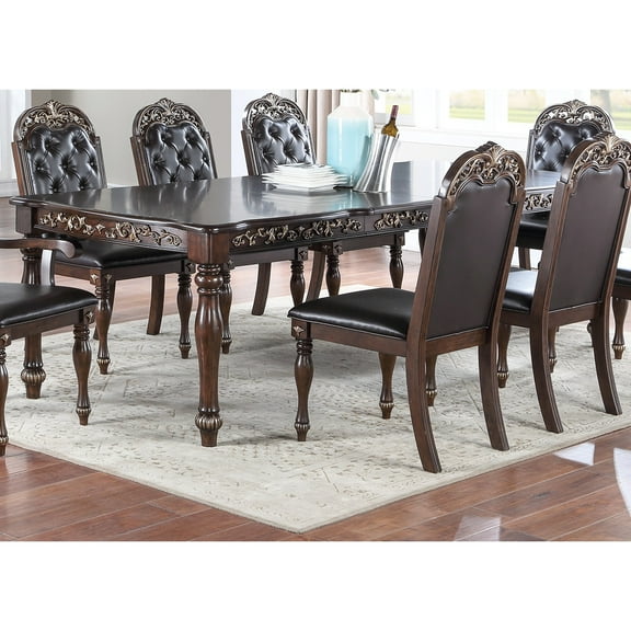 Antique Design Brown Dining Table With 2 Leaves, Rubberwood, Rectangular For Family Dinners And Gatherings Style W Finish, Functions
