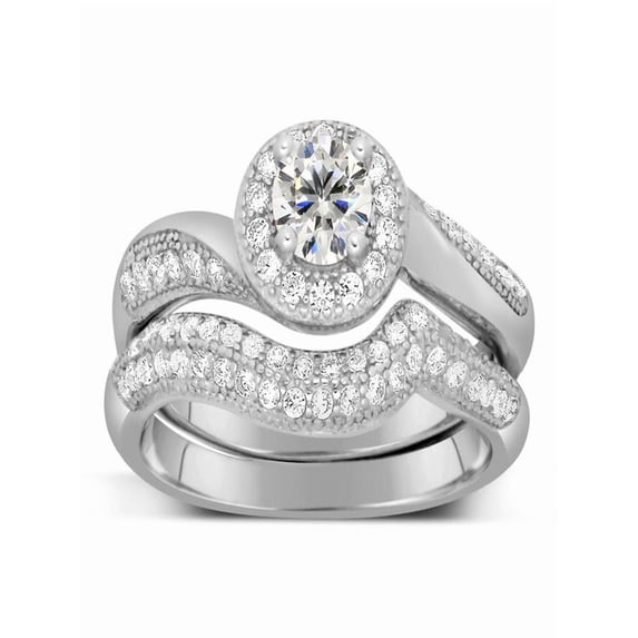 Antique Designer 2 Carat Round Cut Diamond Moissnaite Bridal Ring Set For Her In 10K White Gold, Promise Ring, Anniversary Ring