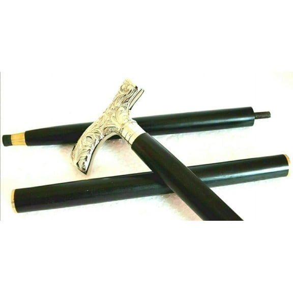 Antique Designer Walking Cane Vintage Victorian Style Solid Walking Stick Brass Gold Handle Decorative Design Medieval Replicas Cosplay Wooden Seniors Walking Stick Unique Gift by Maritime Treasuresr