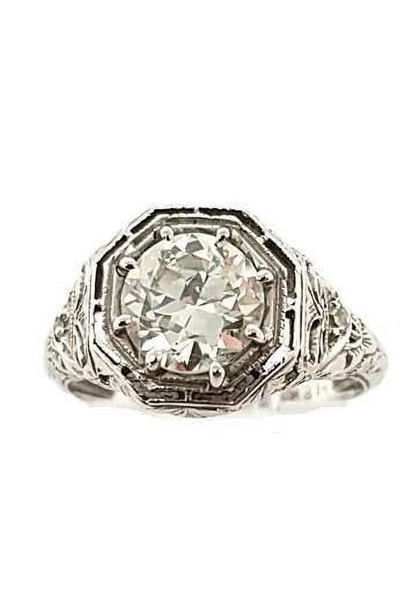 Antique Diamond Solitaire Engagement Ring in 18KW Gold