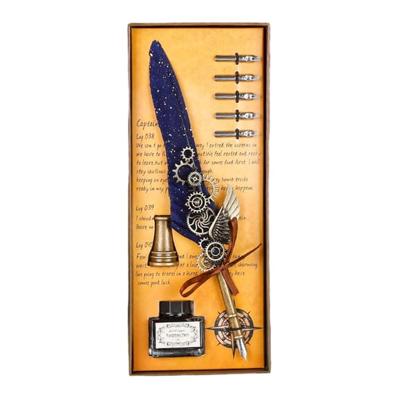 Antique Dip Pen Retro Engraved Dip Pen Set with 5 Interchangeable Nibs And Inkwell For Beginner Collector