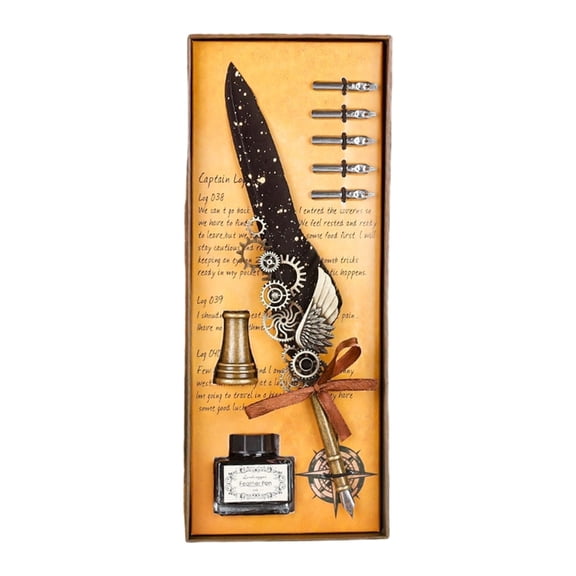 Antique Dip Pen Retro Engraved Dip Pen Set with 5 Interchangeable Nibs And Inkwell For Beginner Collector