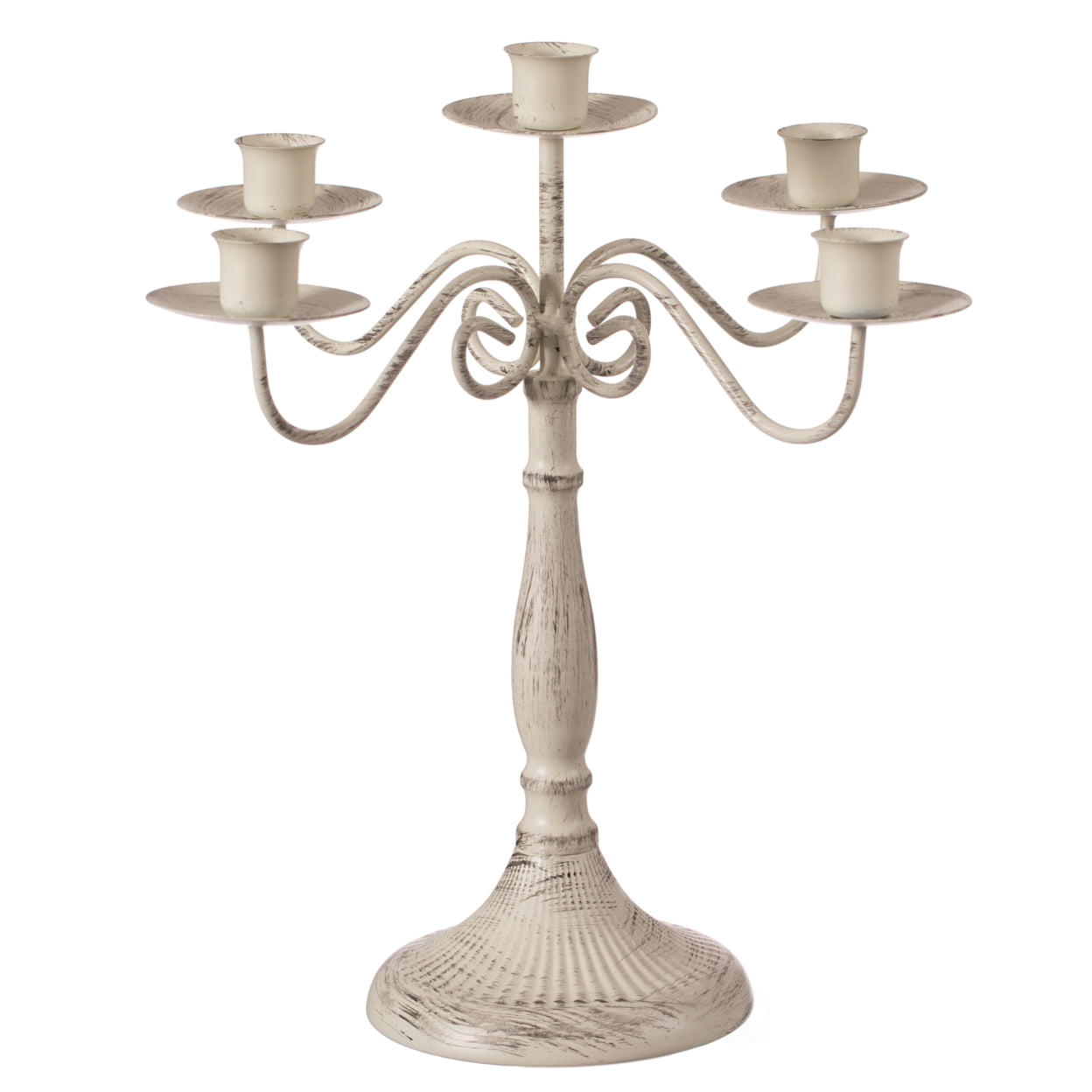 Elegant Antique Distressed Metal 5-Arm Candelabra in Silver